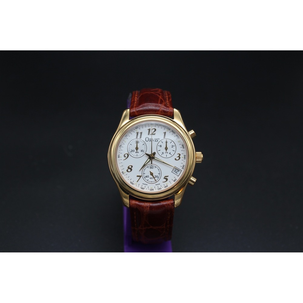 Vintage Orvis Swiss ETA Chronograph Gold Plated Men's Quartz Watch 40mm